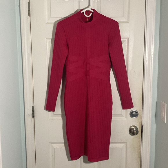 Fuschia Pink Bodicon Long Sleeve Midi - Picture 1 of 5
